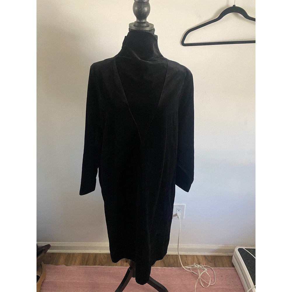 Polvere Piu Italy‎ Black Velvet High Neck V-Detail Shift Dress Womens IT 44